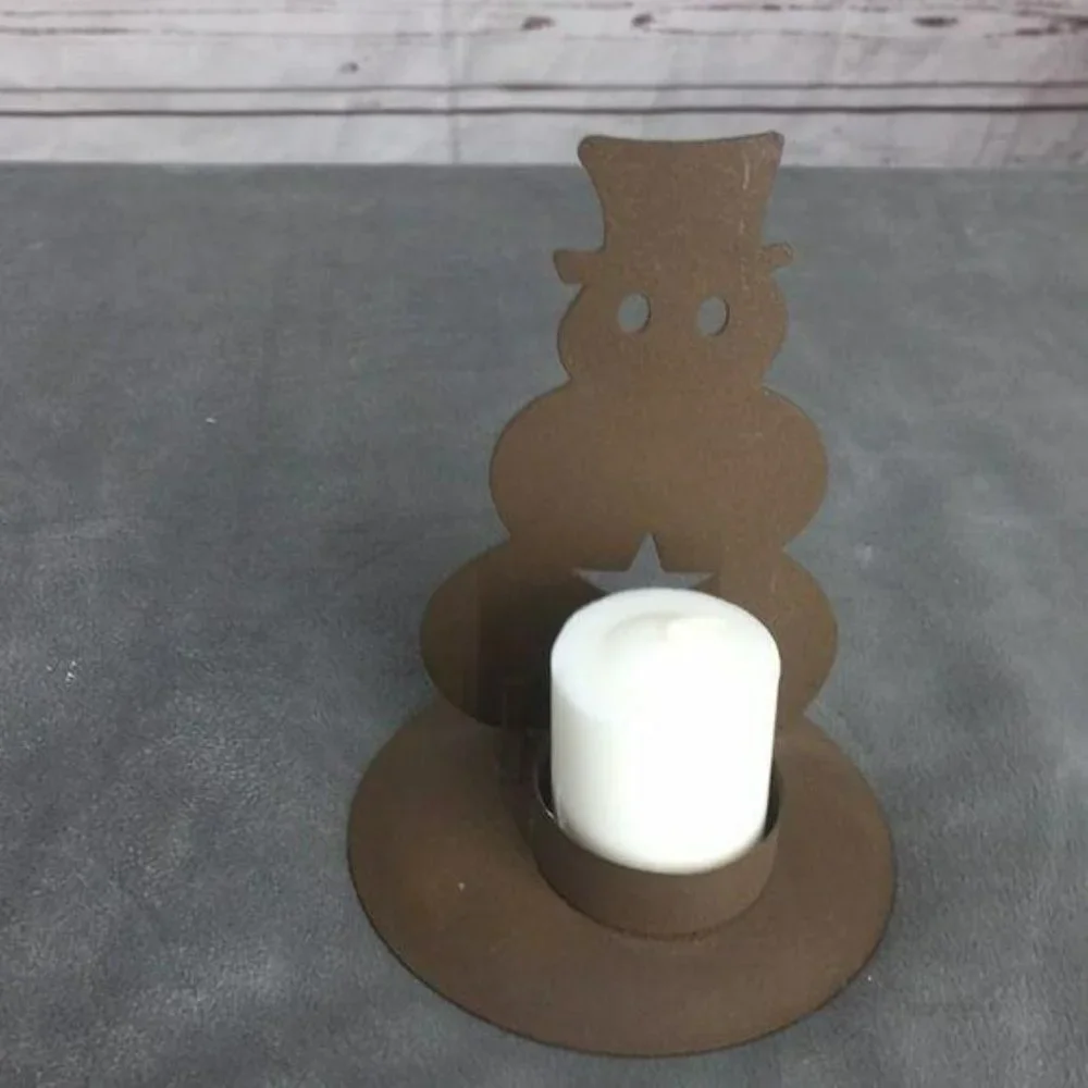 Vintage Primitive‎ Tin Star Snowman With Candle Tabletop Christmas Decoration